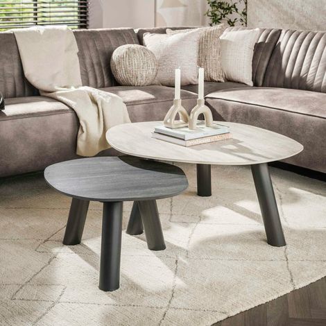 Tables basses design céramique 3D gris clair & foncé (x2) GALWAY (1/5)