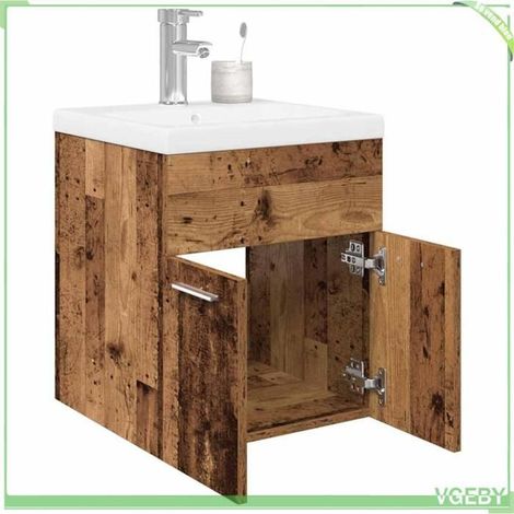 Meuble lavabo avec vasque intégrée - 3328905 - vieux bois - vasque céramique - robinet & rangement (1/5)