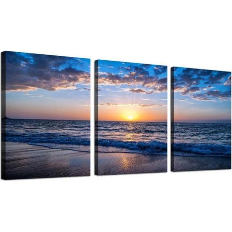 Tableau toile coucher de soleil plage mer paysage moderne 58x40 cm (1/5)