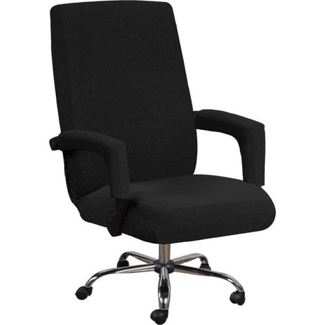 Housse pour chaise de bureau, housse de chaise rotative, housse de chaise extensible en tissu élastique amovible avec housse d'accoudoir 2 pièces,Noir (XL) (1/5)
