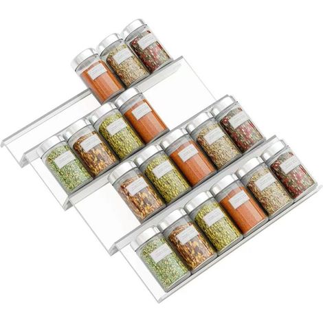 Ensemble de 4 étagères à épices en acrylique avec tiroir, transparentes (1/5)