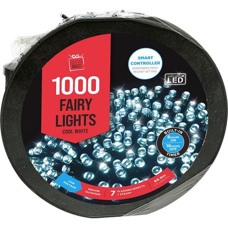 Guirlande lumineuse LED blanche froide clignotante avec minuterie (1000 pièces) (1/2)