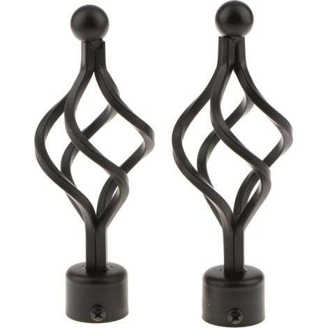 2pcs Tringle à Rideau Se Termine La Tête De Pôle De Draperie Pour Le Diamètre. 28mm Rod Twist Noir (1/5)