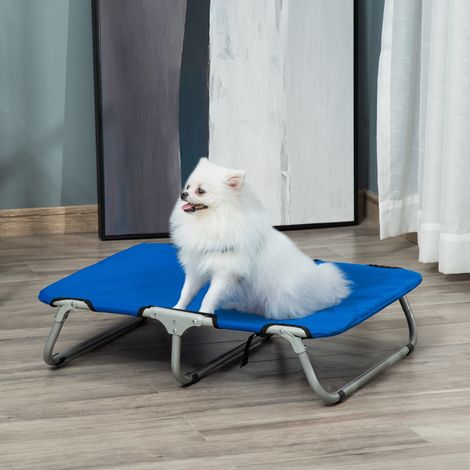 Cama plegable para perros pequeños, para interior y exterior, elevada, de acero y tela Oxford, 71x58x20 cm, azul.