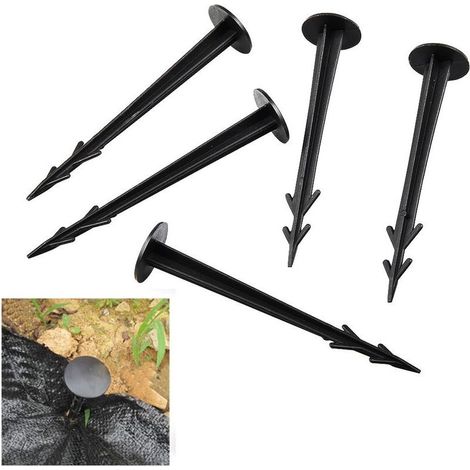 Piquets de fixation sol en plastique, clous, lot de 100, sardines, jardin, tente, fixation terre 16 cm, noir(50pcs) (1/5)