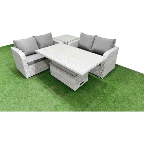 Fimous 4 Seater Outdoor Love Sofa Set Rattan Garden Furniture Set with Adjustable Lifting Dining or Coffee Table Side Table Light Grey (1/5)