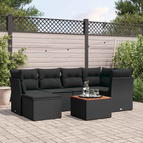 Salon de jardin 7 pièces noir en résine tressée avec coussins et rangement, 58.4kg - PANGIVO (1/5)