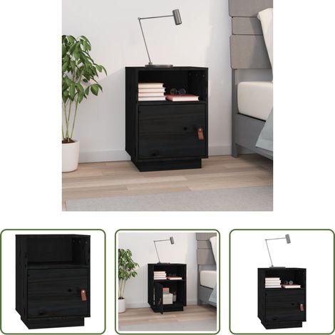 Bois de pin massif - Table de chevet Noir 40x34x55 cm Bois de pin massif (1/5)