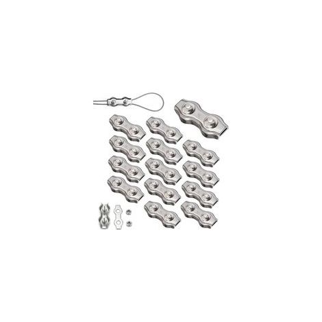 14 Pièces Duplex Clips M4 Câble Métallique Clips Inoxydable 304 Pinces Duplex pour Gréement de Câble Métallique de 4 mm (1/5)