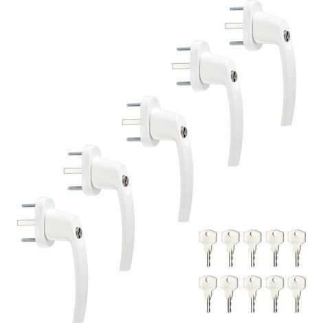 5 Poignée fenêtre aluminium verrouillable blanc, tige 7x7mm, 10 clés incluses pour maison (1/5)