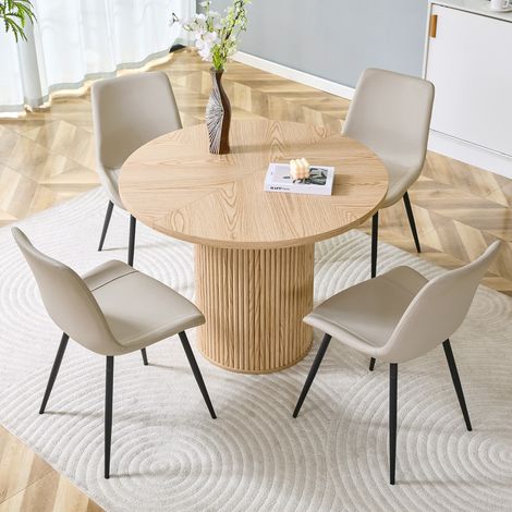 Conjunto mesa y sillas de comedor redonda MDF 100 cm, 1 mesa y 4 sillas HAVRYA (1/5)