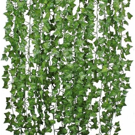 12 feuilles de lierre artificiel Divers accessoire de portail, vert, plante vigne suspendue, faux bougainvillier, mur vert (1/4)