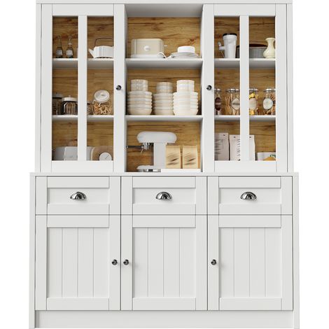 Vetrina alta bianca in MDF e acrilico HOMVRA 140 x 38,5 x 175 cm con cassetti (1/5)