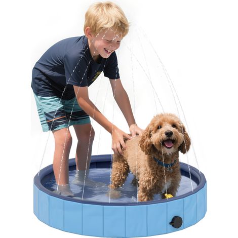 Petite piscine pour chiens pliable avec arroseur en PVC antidérapant Ø80 x 20 cm bleu clair