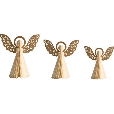 Conjunto de 3 figuritas de ángeles de papel con forma de panal origami decoración navideña beige Eira