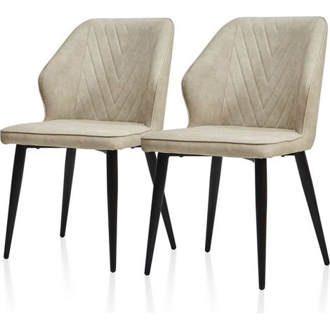 Lot de 2 chaises de salle à manger en cuir synthétique avec dossier au design unique et pieds en métal,Blanc cassé (1/5)