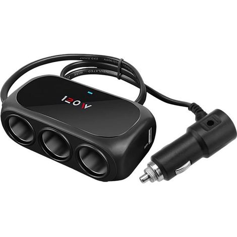 Allume-cigare multiprise 3 ports + 2 USB – 120W, 12V/24V, étanche – Pour voiture, SUV, camion (1/5)