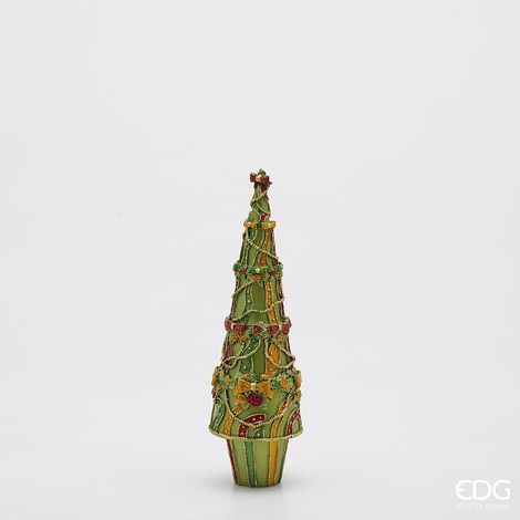 EDG Enzo De Gasperi Decoro Decoglitter Pino e Fiocchi di Natale H 31 Cm D 10 Cm Poliresina Multicolor