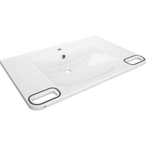KWC AR Einzelwaschtisch, MEDCARE, MIRANIT,  850x150x550 mm, weiß/grau, Hl., Ül., Gr.
