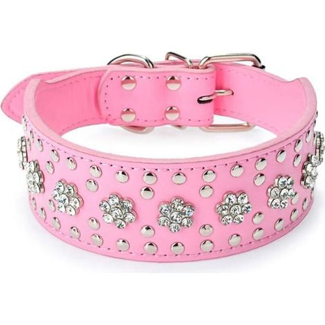 Collare per cani ZOLGINAH in similpelle con strass e cristalli scintillanti per cani di taglia media e grande (M, rosa) (1/3)