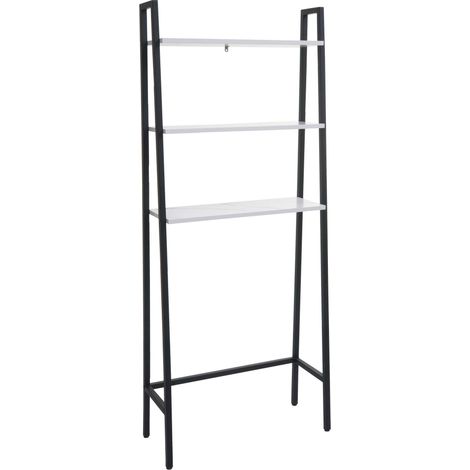 Estante independiente para baño estante para lavadora escalera en madera imitación mármol blanco y metal 155x64x25 cm 040008694 (1/5)