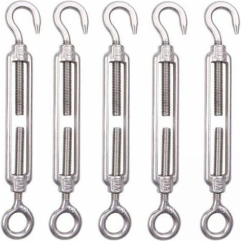 Lot de 5 M8 Tendeur Cable Inox 6mm Tendeur Cloture Crochet Tendeur 304 en Acier Inoxydable Réglable Tendeur Grillage pour Corde Cable Fil à Linge Jardin Grillage (1/5)