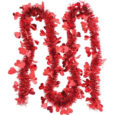 Guirlande De Coeur - Guirlande Fuzzy Rouge - Décor De Porte Et Fenêtre - Pour Fête Des Amoureux - 200 cm (1/5)