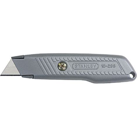 STANLEY Cuchillo de Hoja Retráctil, Robusto Estuche de Zinc, Sistema Interlock, Almacenaje de Hojas en el Mango, Incluye 3 Cuchillas de Repuesto, 0-10-299