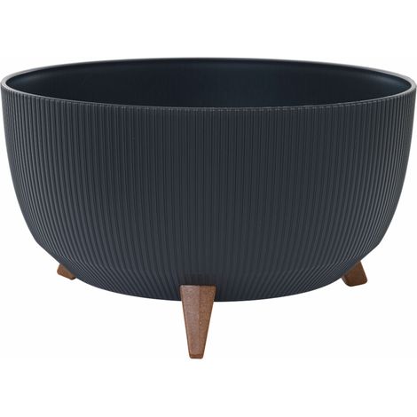 Pflanzgefäße OSLO STRIPE anthrazit Streifenoptik, 47 x 26,5 cm Kunststoff auf Füßen mit Einsatz (1/5)
