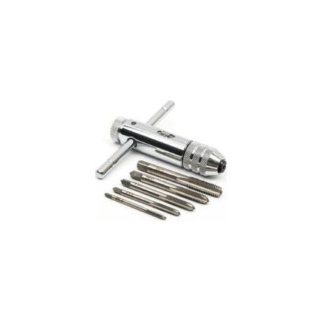 T Barre Poignée Porte-taraud à cliquet, Clé à taraud réglable avec 5pcs M3-M8 3mm-8mm filetage de vis à métaux à fiche métrique en forme de T de taraudage,OUYLAF (1/5)