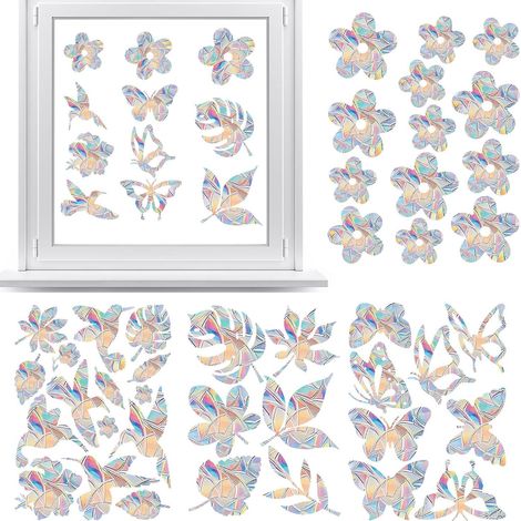 42PCS Autocollants de Fenêtre AntiCollision ArcenCiel Pour Le Salon Chambre à Coucher Stickers Fenetre Suncatcher Sticker Vitre Autocollants Fleurs Oiseaux Et Papillons