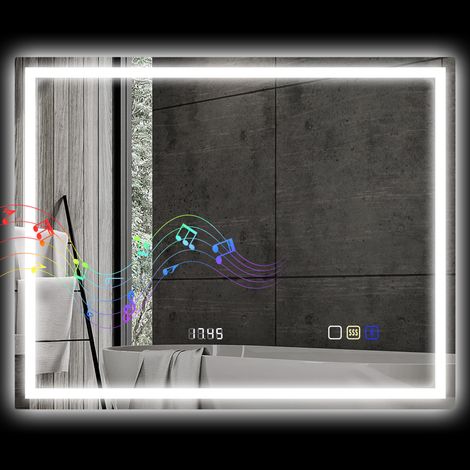 Miroir LED Haut-parleur Bluetooth 100 x 80 cm LILY argenté (1/5)