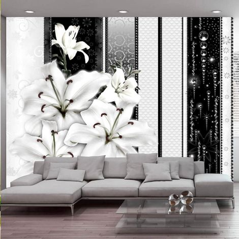 Papier peint lys qui pleurent en blanc - 350 x 245 cm