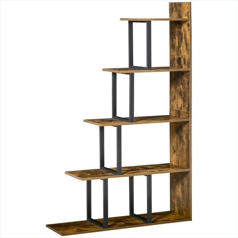 Bibliothèque 5 niveaux 160 cm en bois brun rustique (1/5)