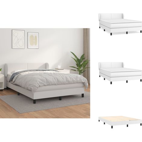 The Living Store Boxspringbett mit Matratze Weiß 140x200 cm Kunstleder - Kunstlederbett (1/5)