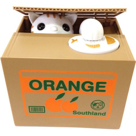 Une pièce tirelire boîte économiser de l'argent pièces conception animale mignonne voler des pièces d'économie d'argent cadeaux pour les enfants (chat orange)-11.59.59CM