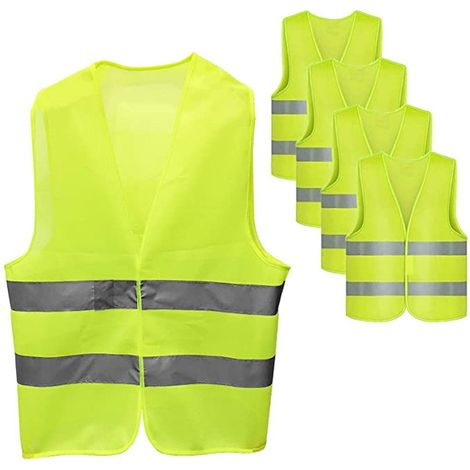 4 gilets haute visibilité, bandes réfléchissantes 5 cm à 360°, fermeture, taille unique, polyester respirant, pour automobile, vélo, moto et chantier (1/5)