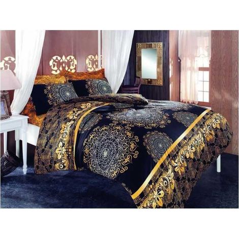 Set di biancheria da letto - 1 copripiumino 220 x 240 cm + 2 federe 60 x 60 cm - 100% cotone rinforzato - Nero (1/3)