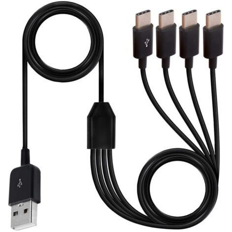 4-in-1 Multi-USB-C-Splitterkabel, USB 2.0 A Stecker auf 4 Typ-C Stecker, 1 auf 4 Synchronisierungs-Ladekabeladapter kompatibel mit Mobiltelefonen/Android, 1,5 m (4 Typ C) (1/5)
