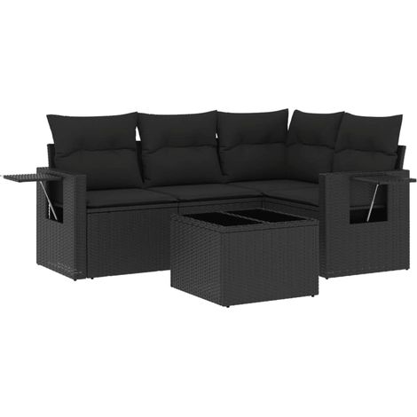 Set Divani da Giardino 5 pz con Cuscini in Polyrattan Nero vidaXL (1/3)