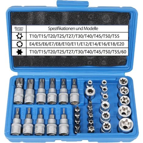 Lot de 34 douilles Torx mâles femelles : E4-E20 T10-T60 avec embouts T10-T55 et adaptateur 3/8" (1/5)
