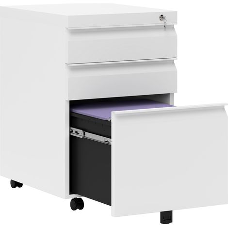 3 Drawer Filling Cabinet, Mobile Metal File Cabinet with Anti-tilt Design for Letter, A4, Legal Size, White