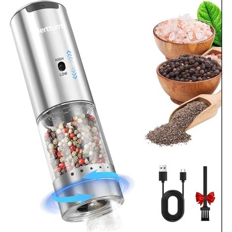 Moulin à Poivre Électrique, Épices avec Réglage externe Acier Inoxydable, Récipient Transparent Lavable, LED Lumière, pour Cuisine, BBQ, Camping (1/5)