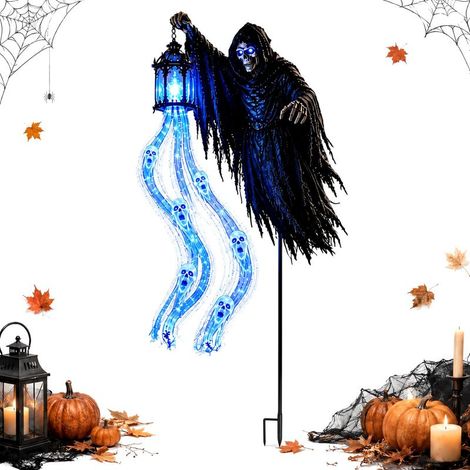 Irovami Décoration lumineuse solaire Halloween Soul Harvester, 90 cm, Faucheuse animée à planter dans le sol pour allée ou jardin. (1/5)