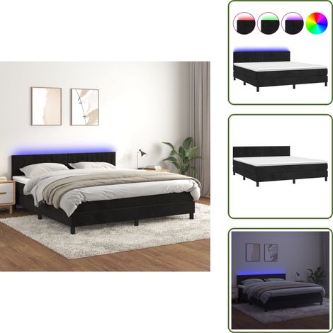 Boxspringbett mit Matratze & LED Schwarz 160x200 cm Samt - Boxspringbett - Doppelbett - Schlafzimmermöbel - Samtbett - Luxusbett (1/5)