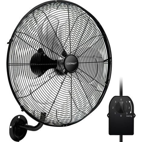 COSTWAY 20 Inch Wall Mount Fan Heavy Duty Metal Wall Fan w/ 3 Fan Speeds Black (1/5)