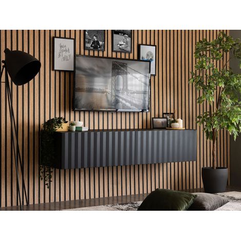 TV-Möbel Maderno, ein Regalboden, 2 Türen, 2 Fächer, 154x42x32h cm, Schwarz (1/5)