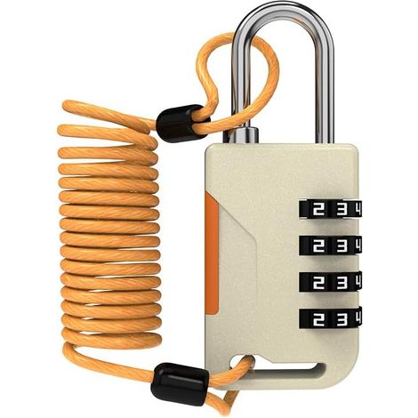 Cadenas de ski, petit cadenas à combinaison avec câble rétractable (Câble 91 cm), cadenas à câble pour usage extérieur, snowboard, bagages de voyage, sac à dos, vélo, casque moto (Doré) (1/5)