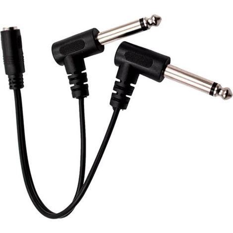 Adaptateur coudé : prise jack stéréo 3,5 mm (femelle) - 2 prises jack mono 6,35 mm (mâle) 0,20 mètre