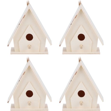 4-teiliges Mini-Vogelhaus-Set aus Holz zum Aufhängen, wunderschöne Nester, Käfigdekoration, Bastelidee zur Schaffung einer natürlichen und komfortablen Brutumgebung (1/5)
